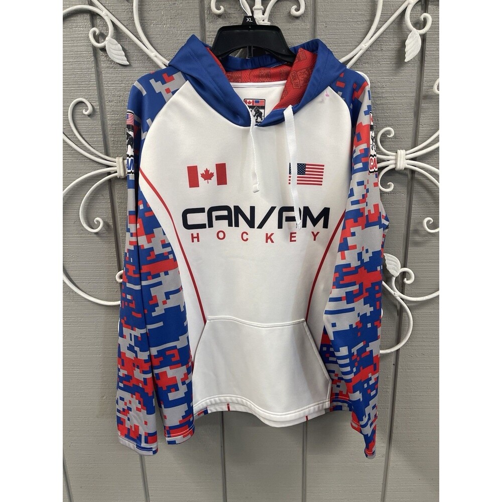 CAN/AM Hockey Hoodie Adult Medium USA Canada Pullover Jersey Red White Blue